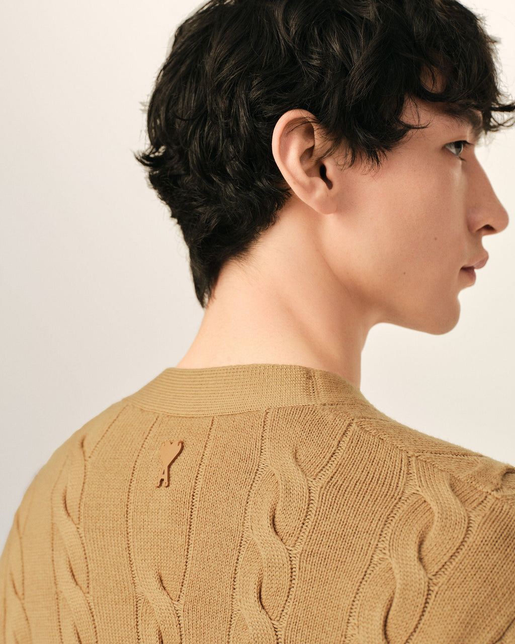 Brown Wool And Cotton Cable Stitch Cardigan