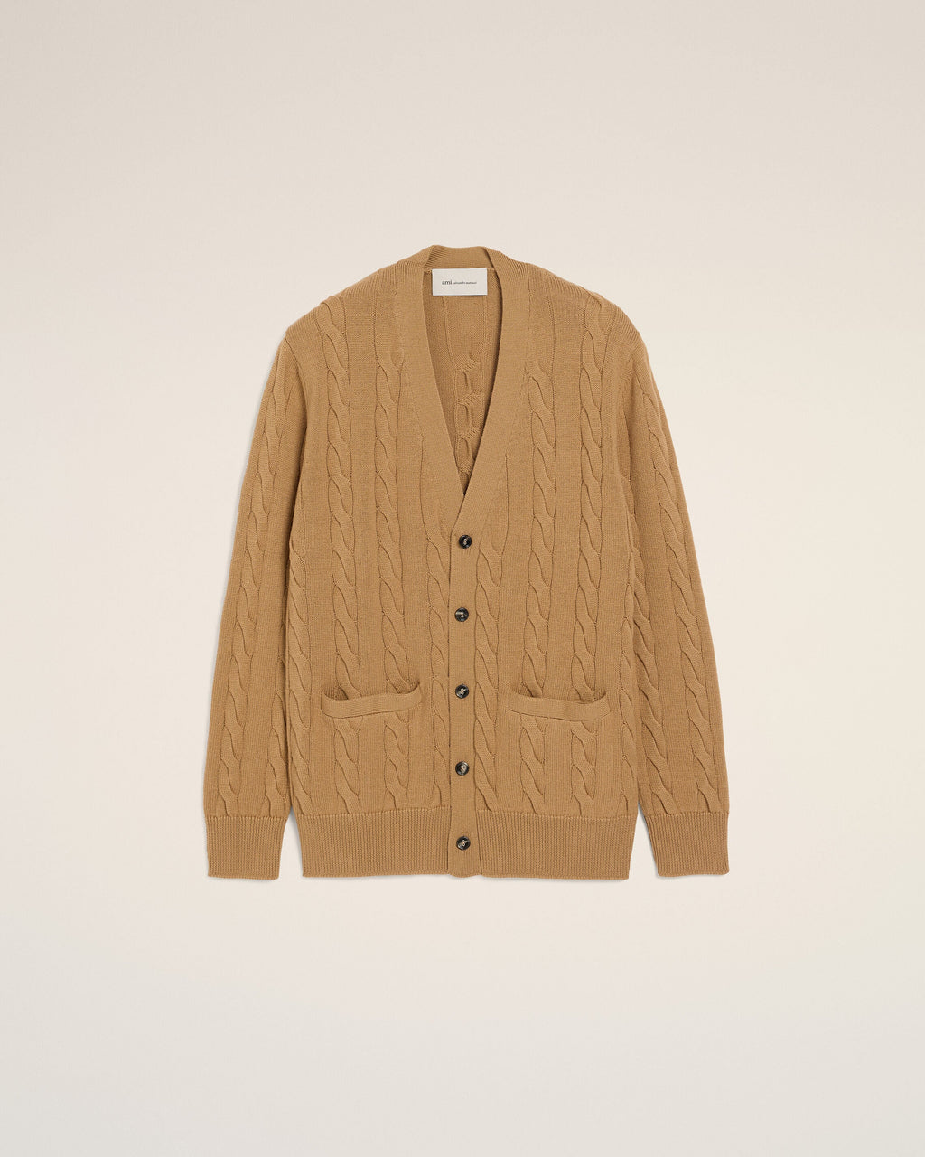 Brown Wool And Cotton Cable Stitch Cardigan