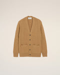 Brown Wool And Cotton Cable Stitch Cardigan