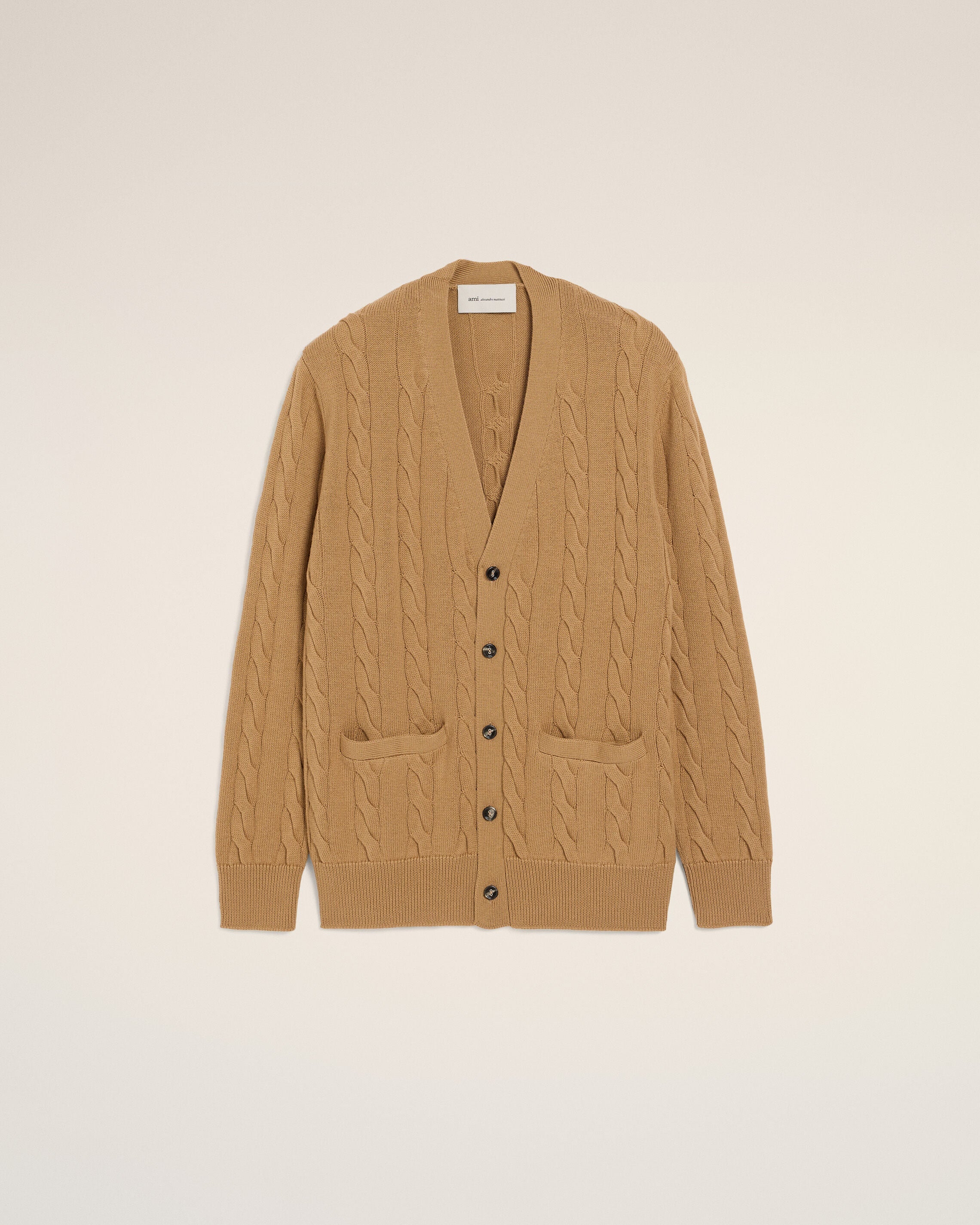 Brown Wool And Cotton Cable Stitch Cardigan