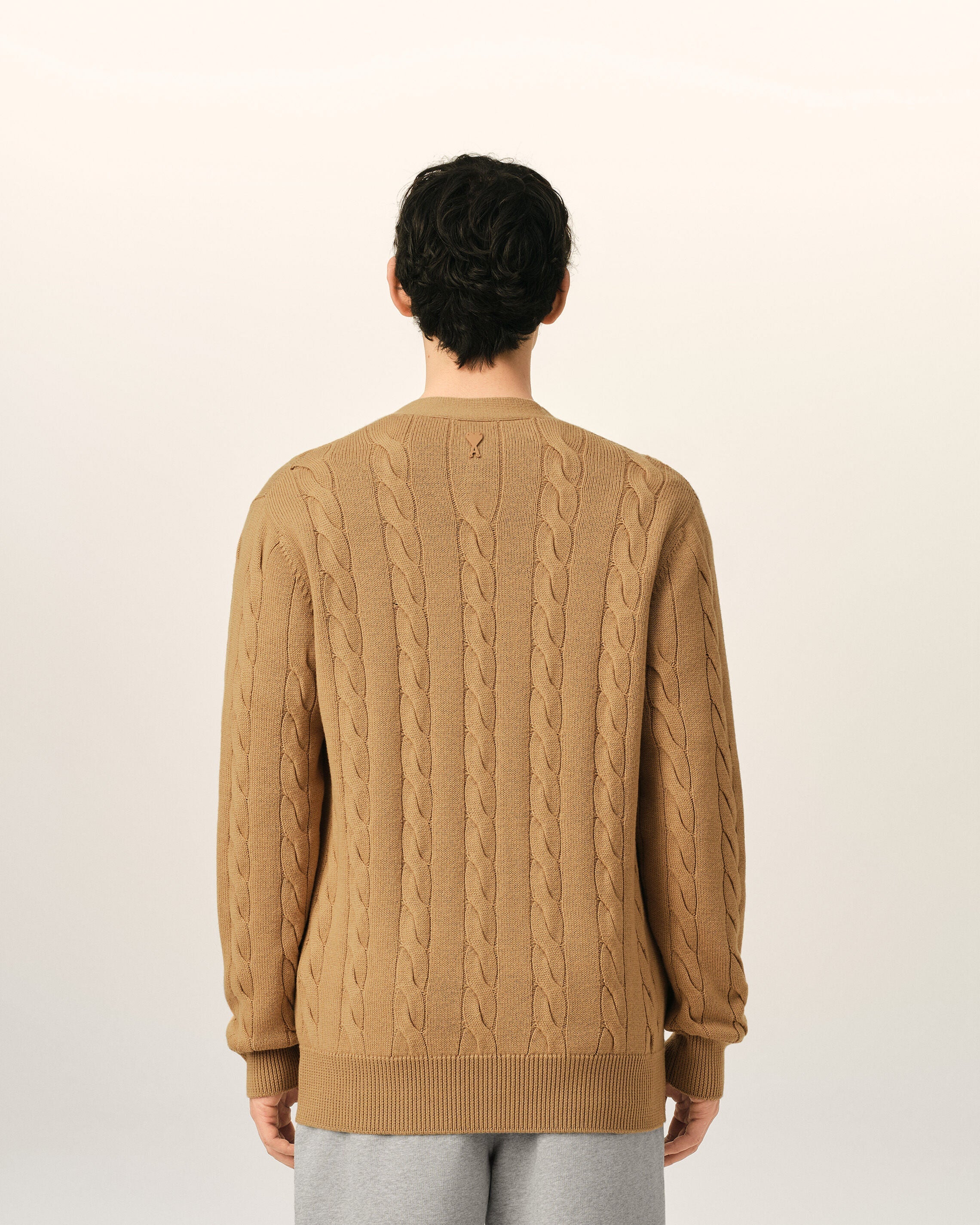 Brown Wool And Cotton Cable Stitch Cardigan