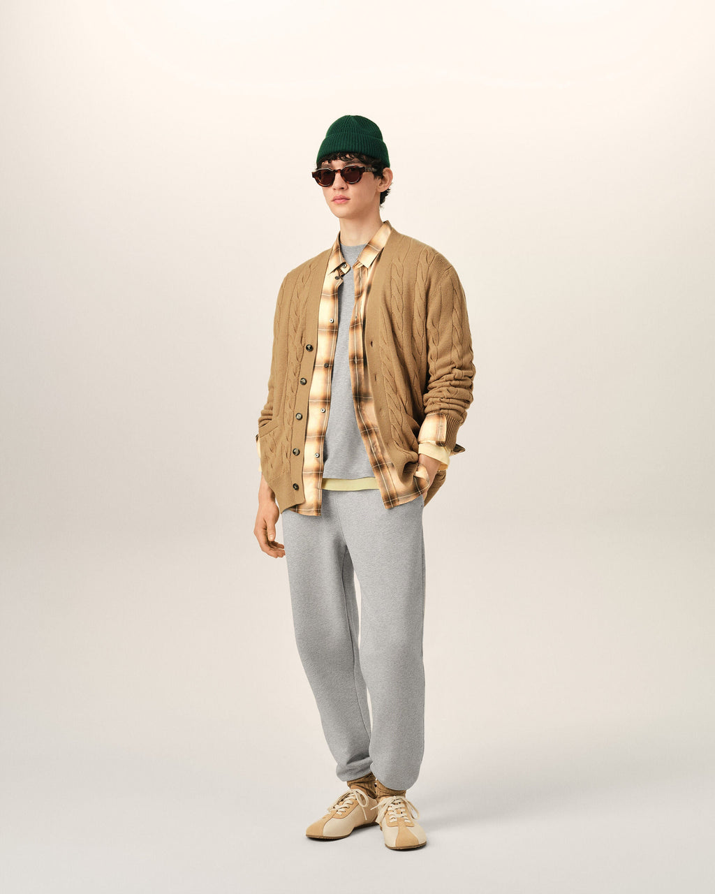 Brown Wool And Cotton Cable Stitch Cardigan