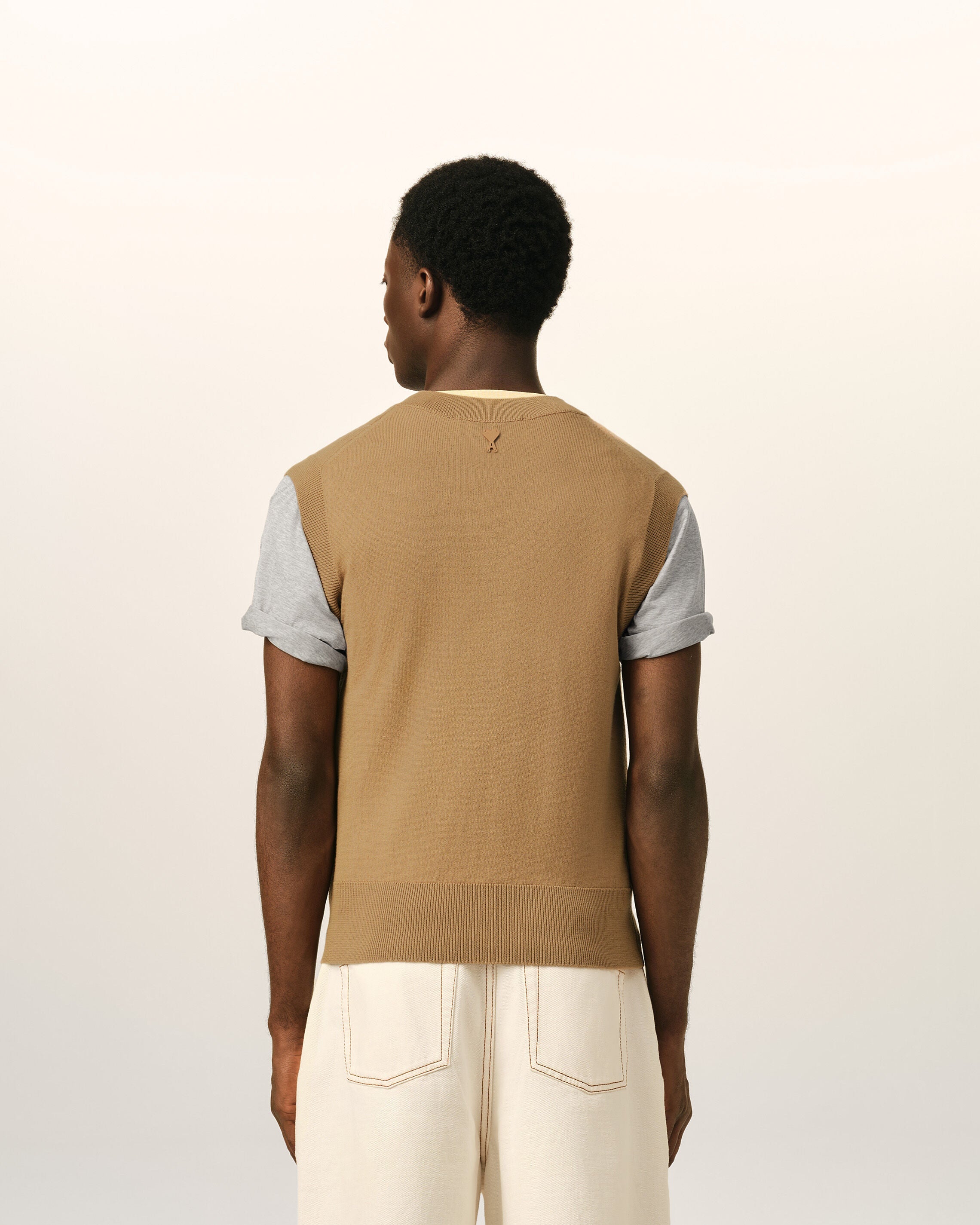 Brown Wool And Cotton Argyle Intarsia Sleeveless Sweater