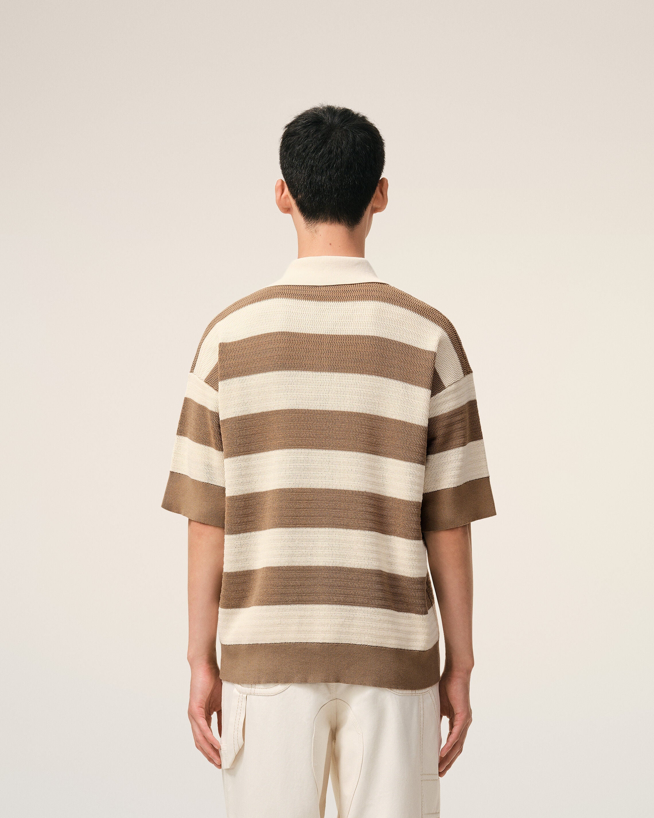 White And Brown Cotton Ami De Coeur Polo
