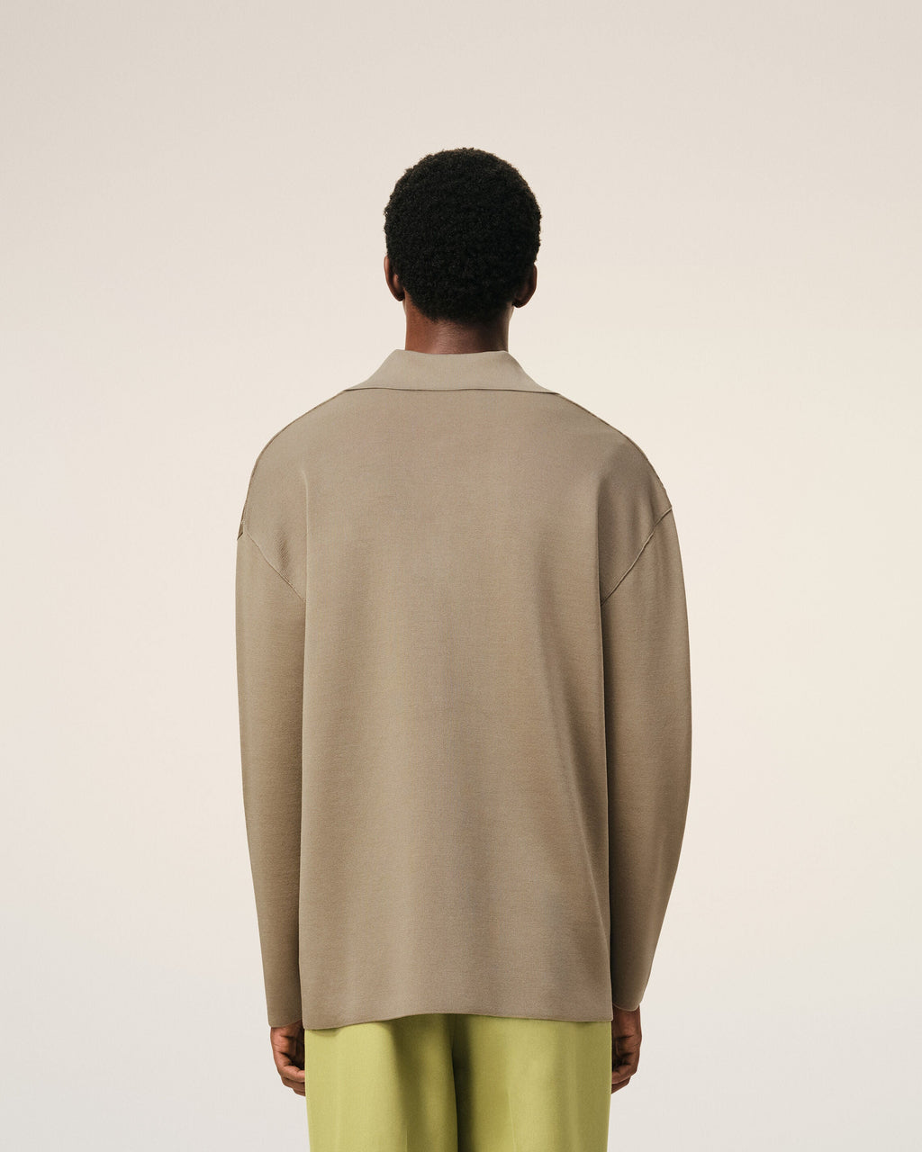 Beige Wool Long Sleeves Polo