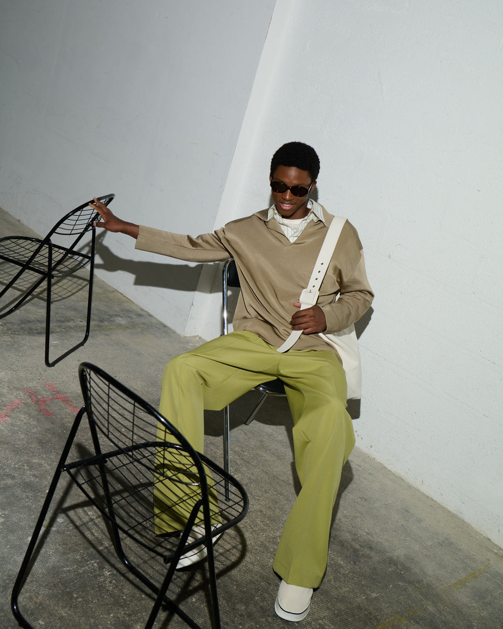 Beige Wool Long Sleeves Polo