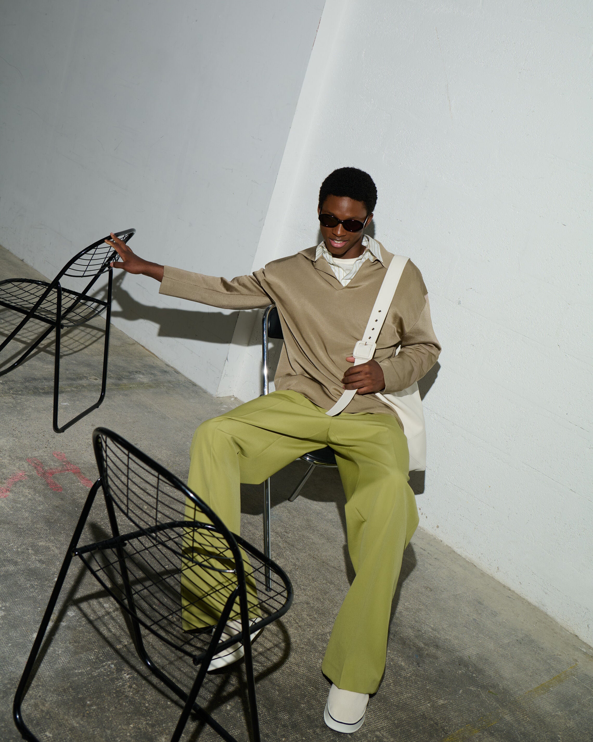 Beige Wool Long Sleeves Polo