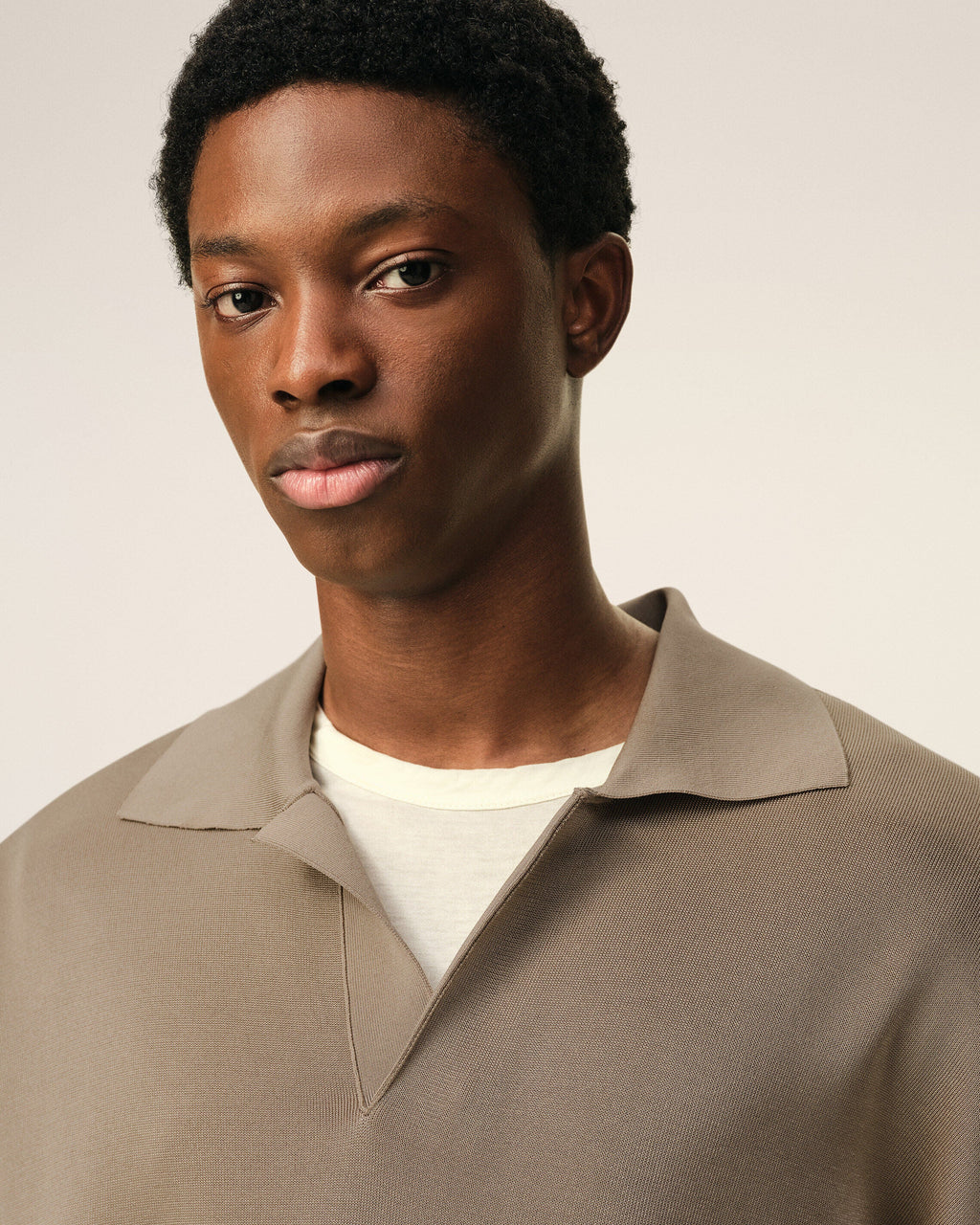 Beige Wool Long Sleeves Polo