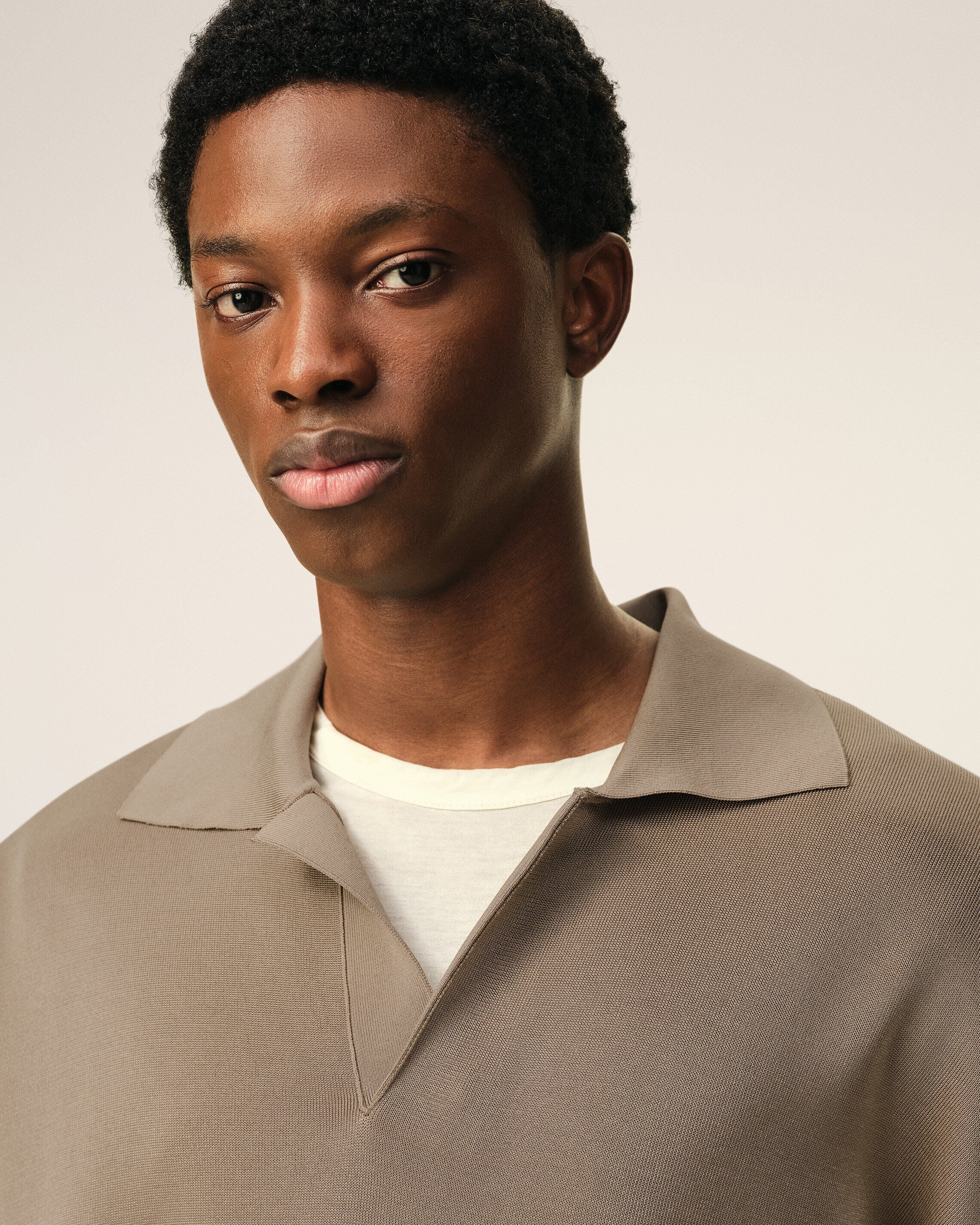 Beige Wool Long Sleeves Polo