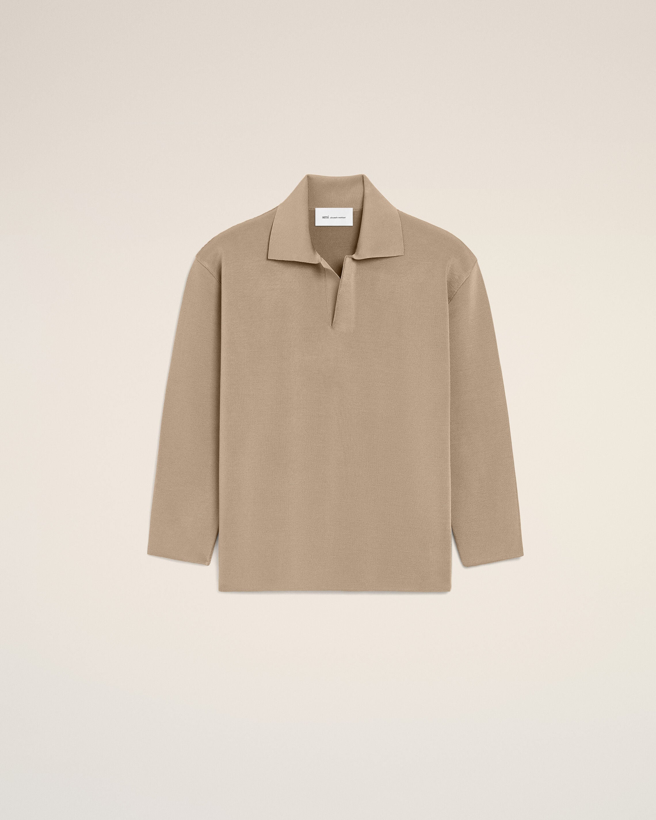 Beige Wool Long Sleeves Polo