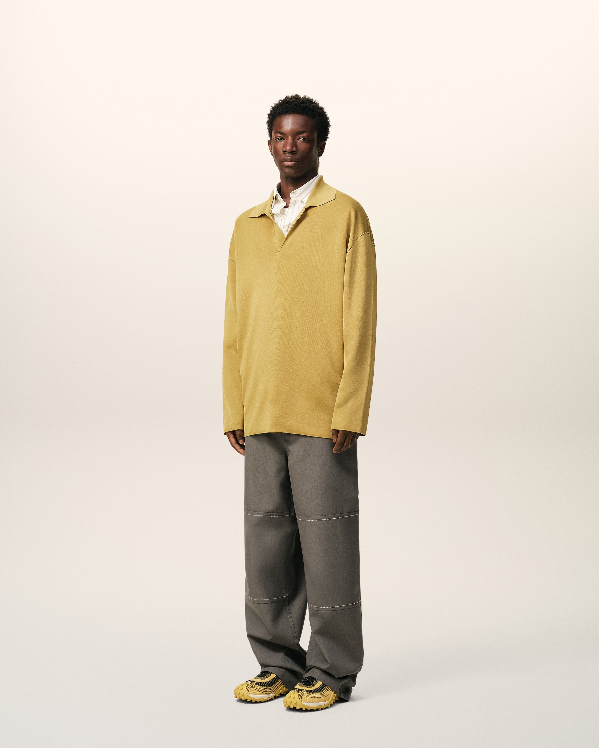 Yellow Wool Long Sleeves Polo