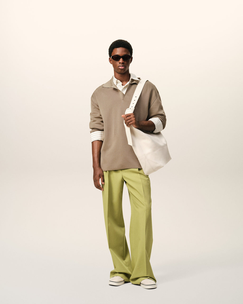 Beige Wool Long Sleeves Polo