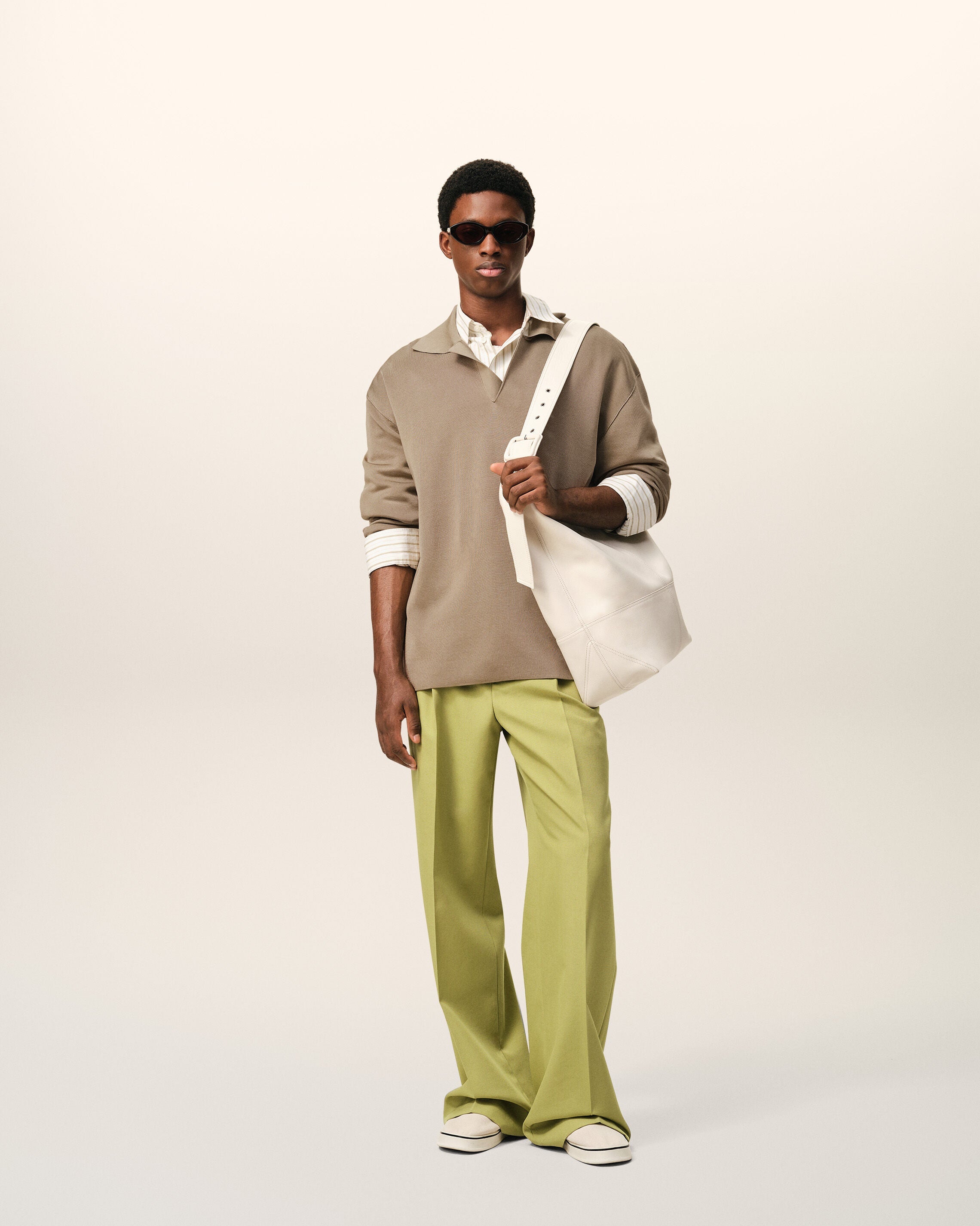 Beige Wool Long Sleeves Polo