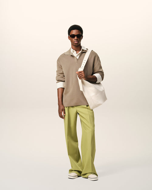 Beige Wool Long Sleeves Polo