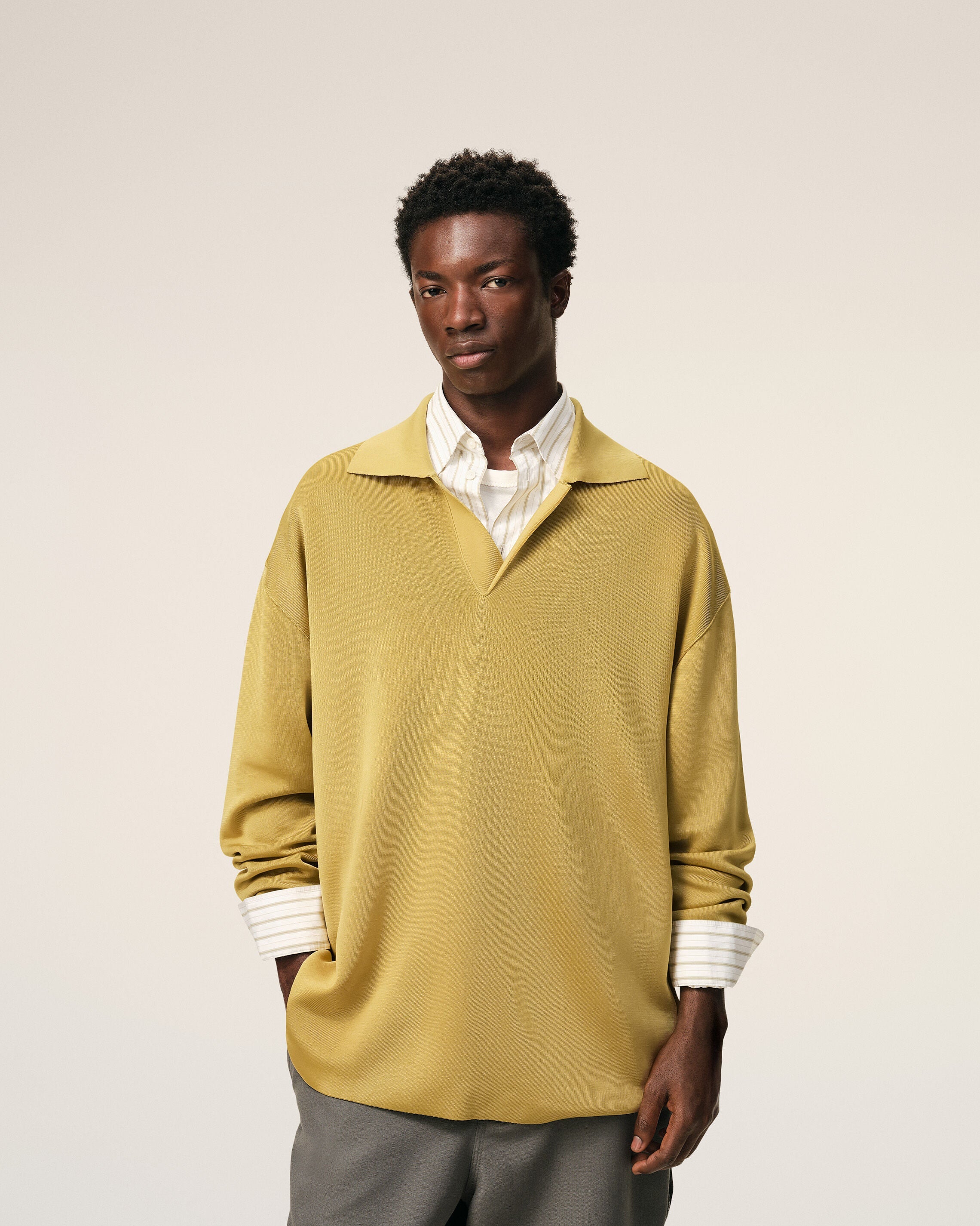Yellow Wool Long Sleeves Polo