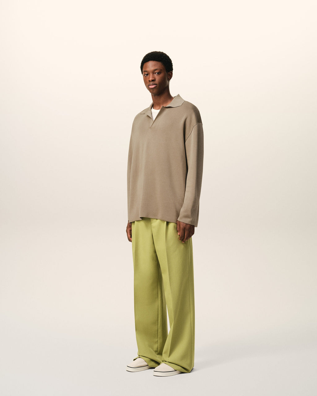 Beige Wool Long Sleeves Polo