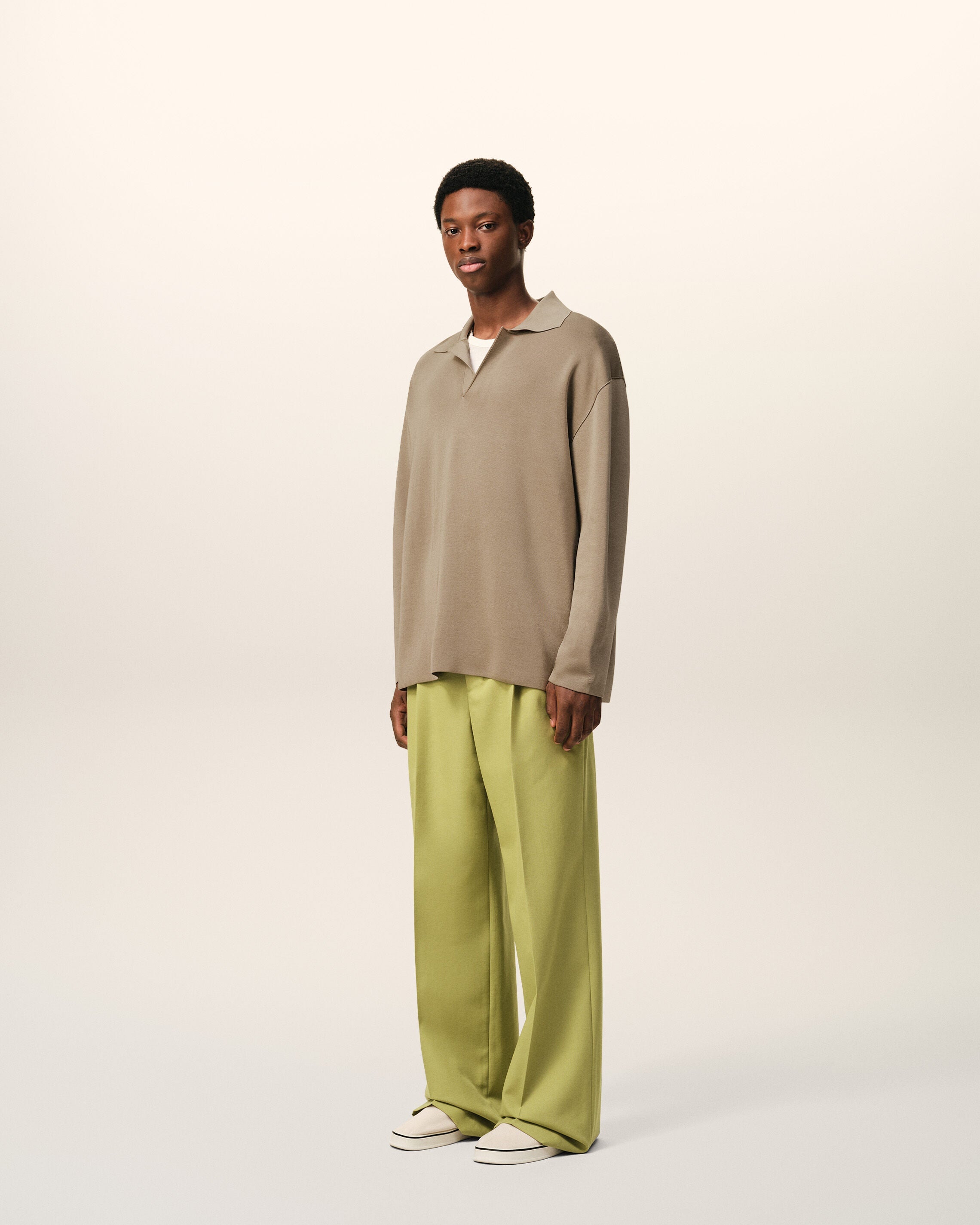 Beige Wool Long Sleeves Polo