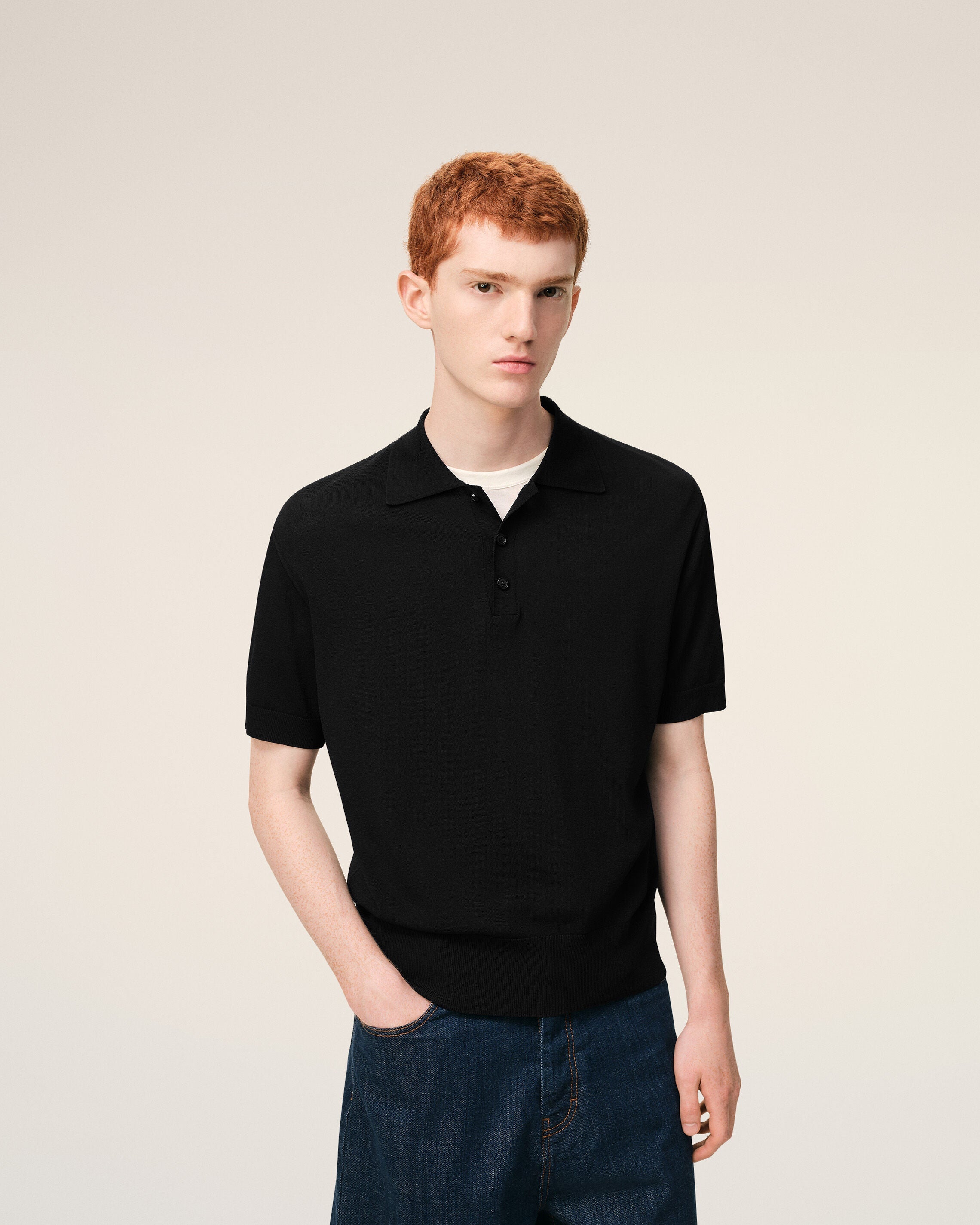 Black Knit Short Sleeves Polo