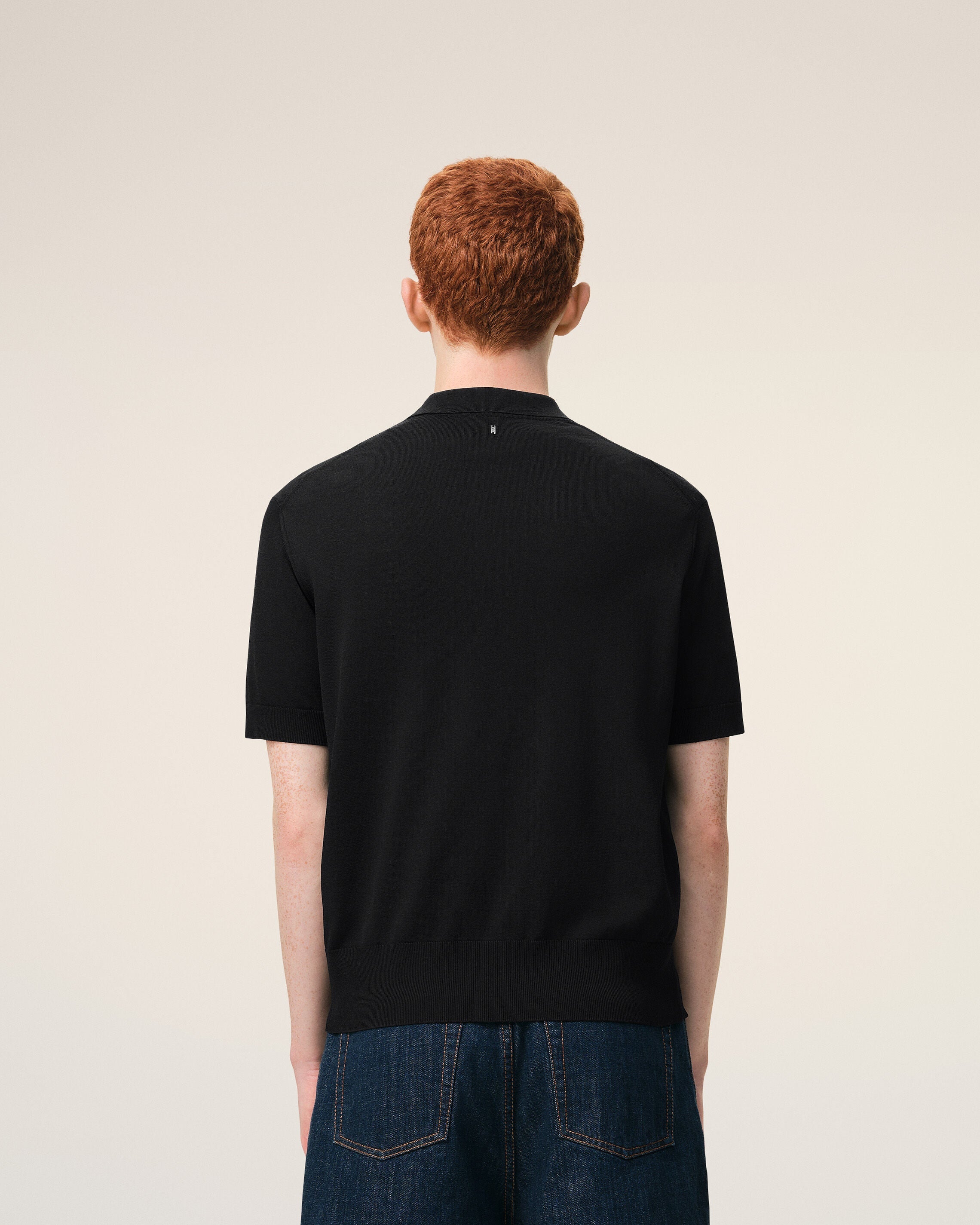 Black Knit Short Sleeves Polo
