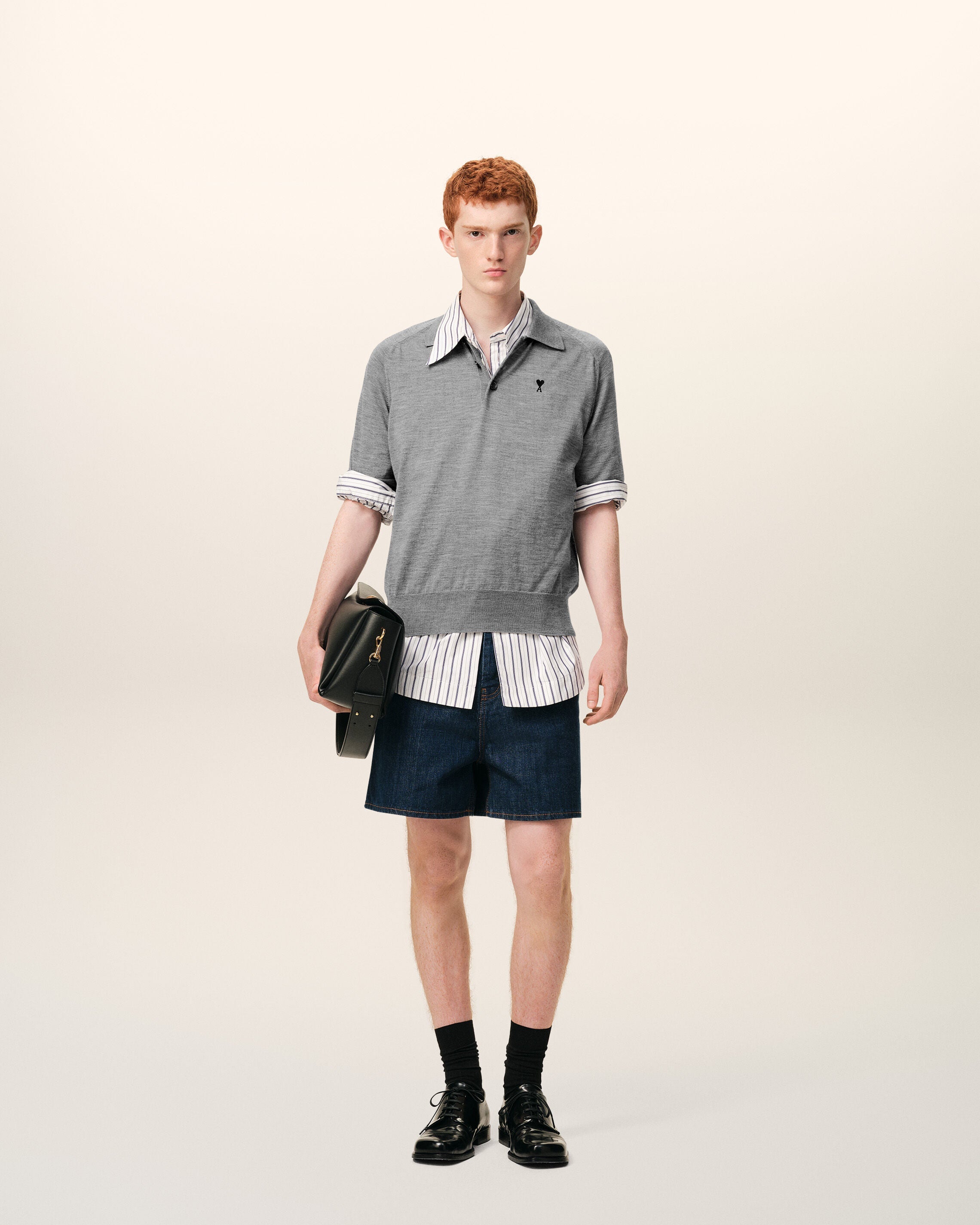 Grey Wool Short Sleeves Ami De Coeur Polo