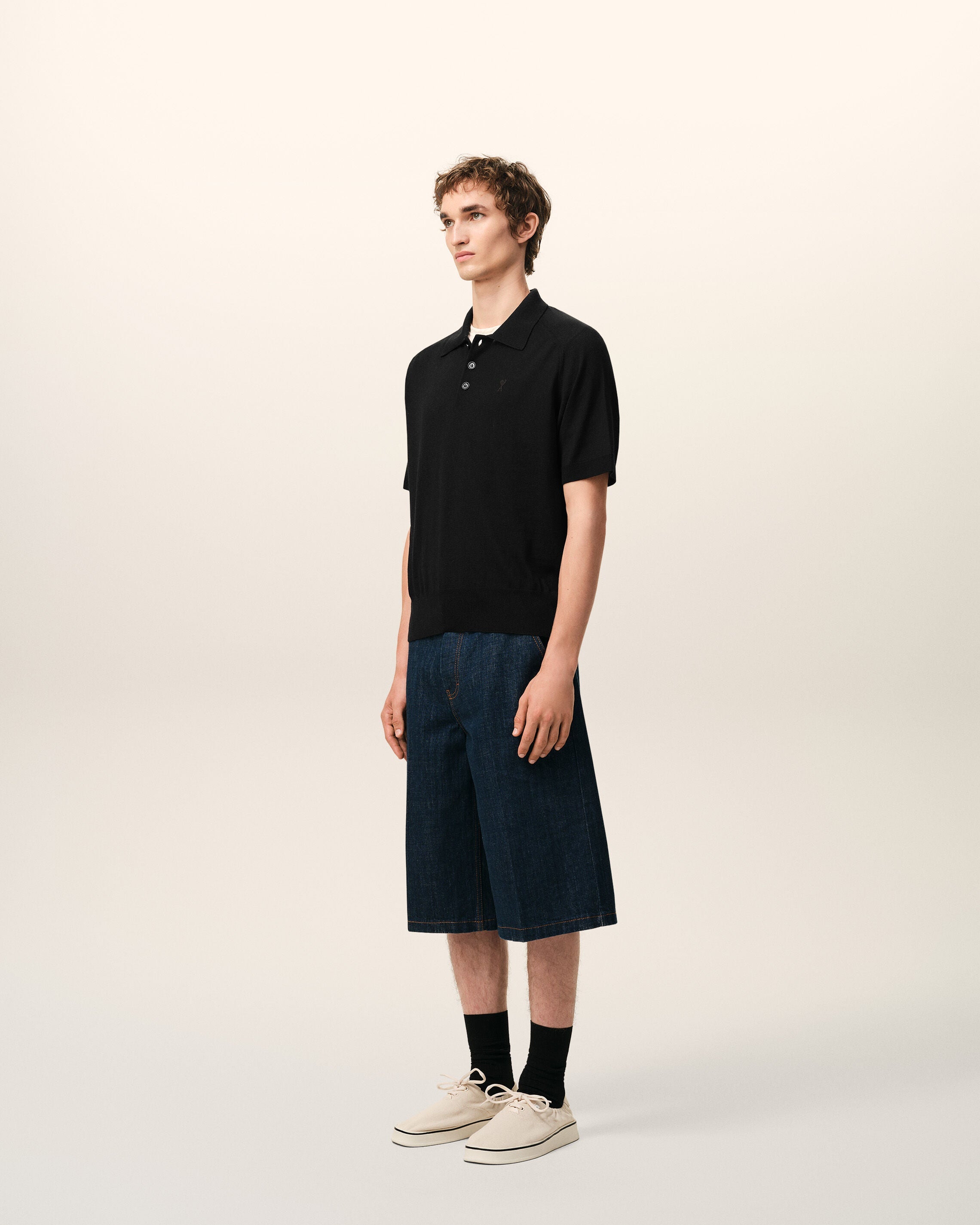 Black Wool Short Sleeves Ami De Coeur Polo