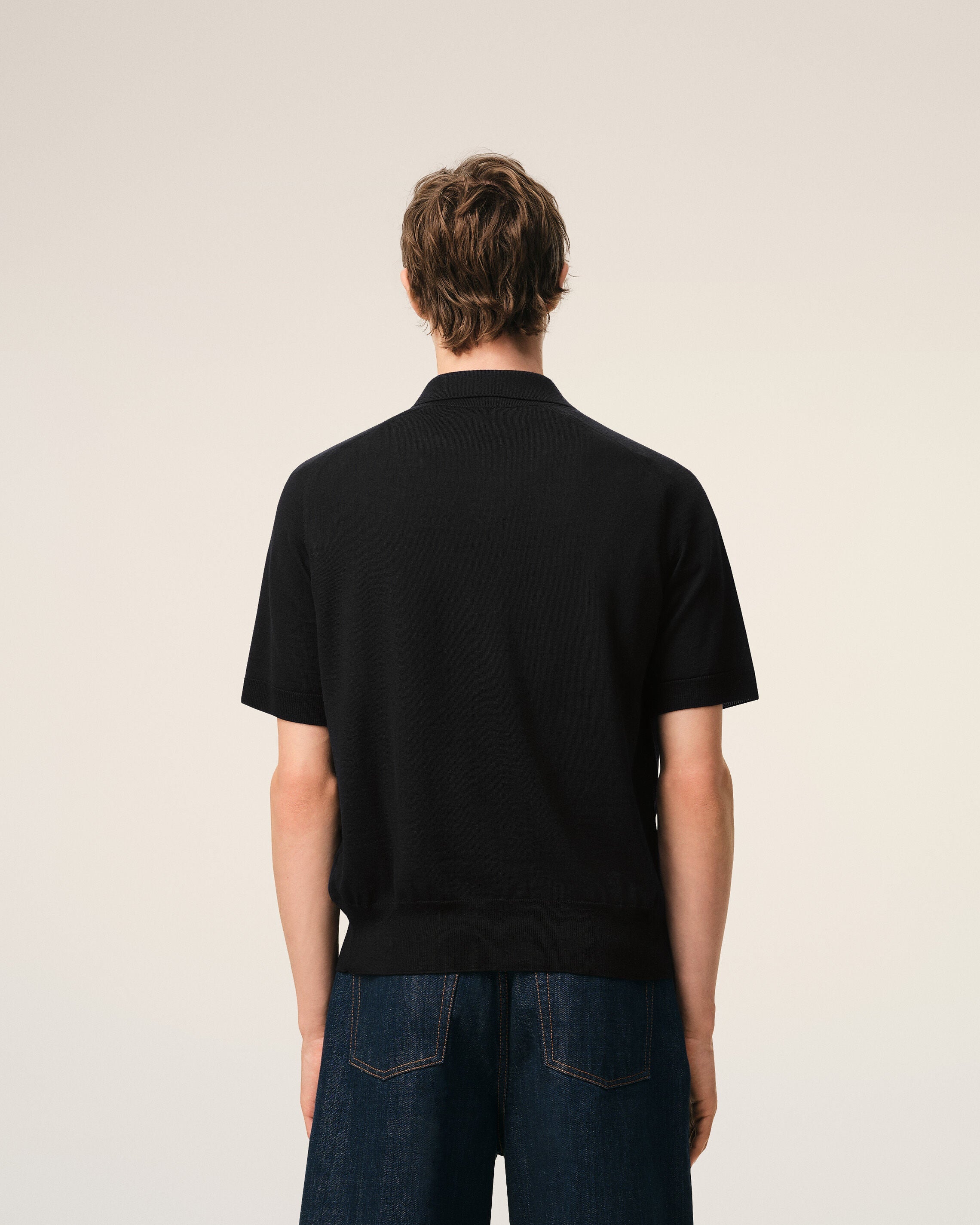 Black Wool Short Sleeves Ami De Coeur Polo