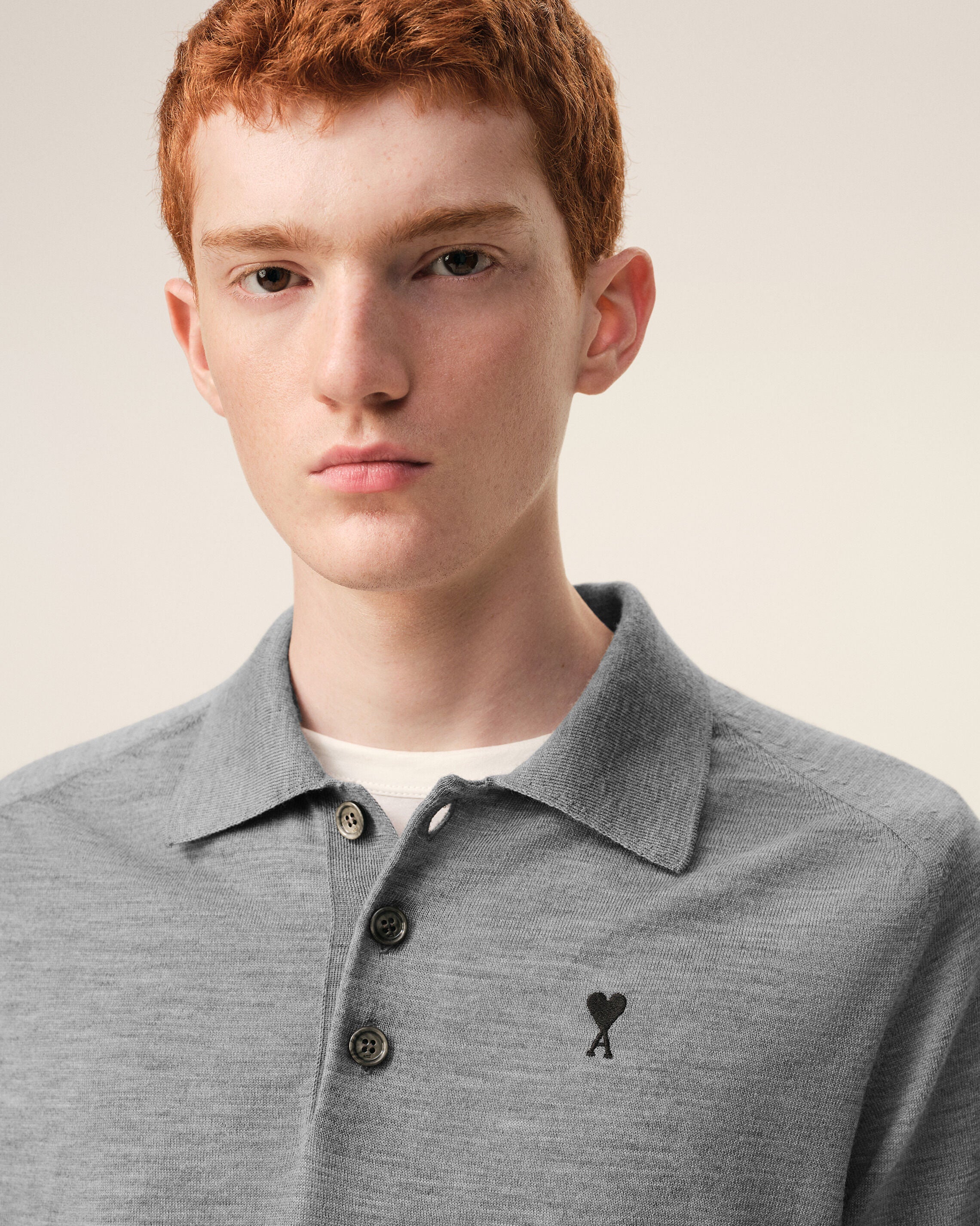 Grey Wool Short Sleeves Ami De Coeur Polo