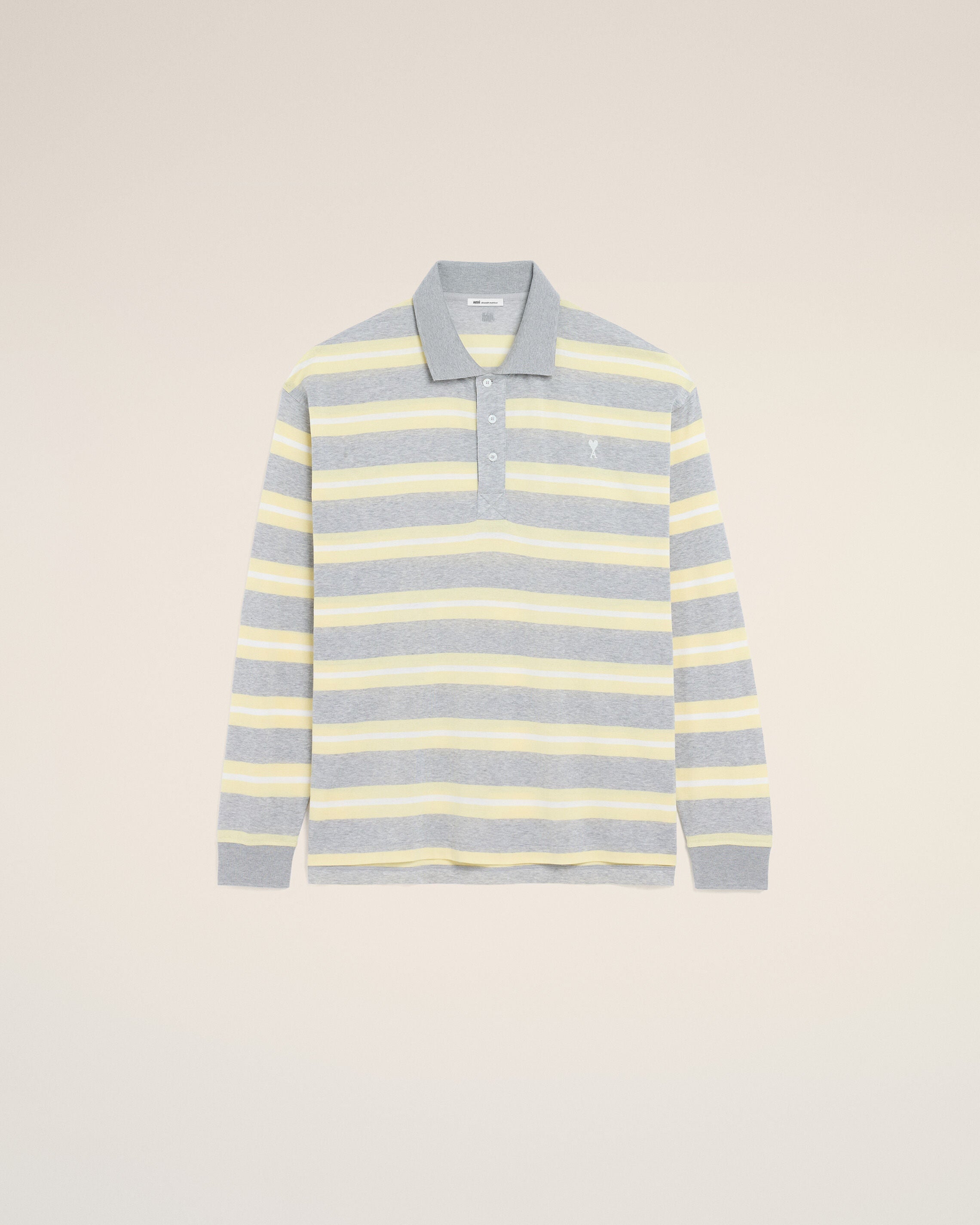Grey And Yellow Strapped Cotton Polo