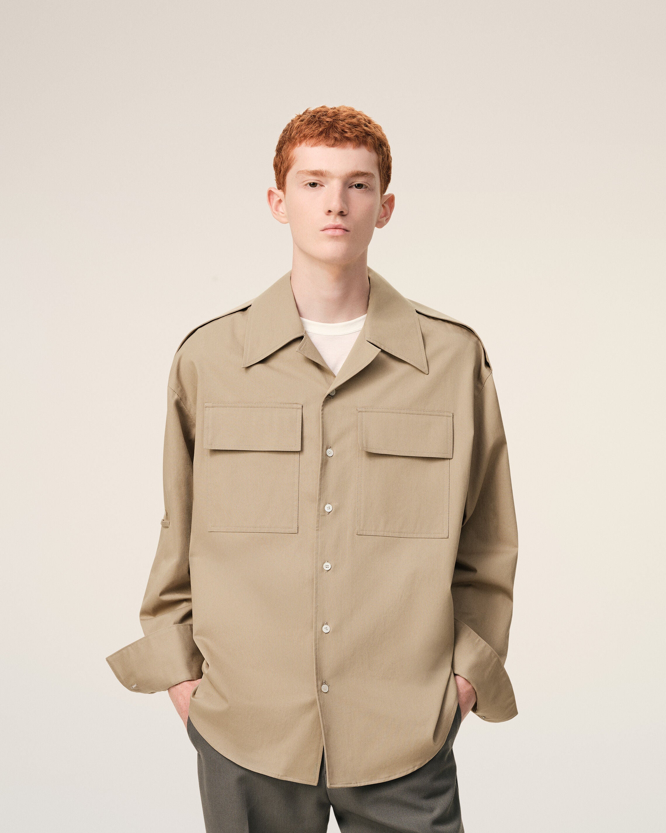 Beige Cotton Saharienne Shirt