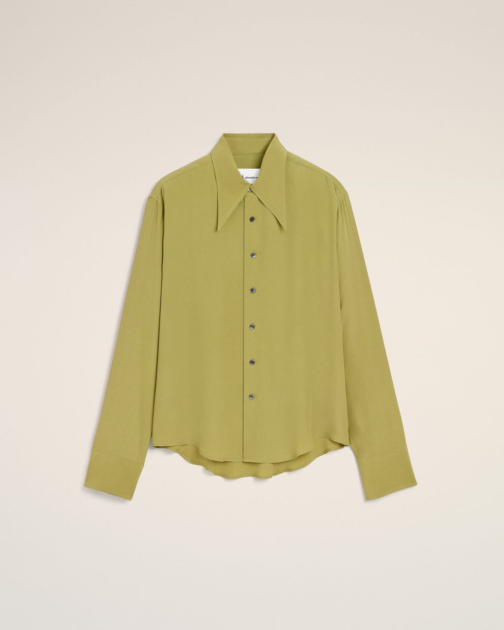 Green Blended Silk Sharp Collar Adjusted Shirt
