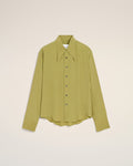 Green Blended Silk Sharp Collar Adjusted Shirt