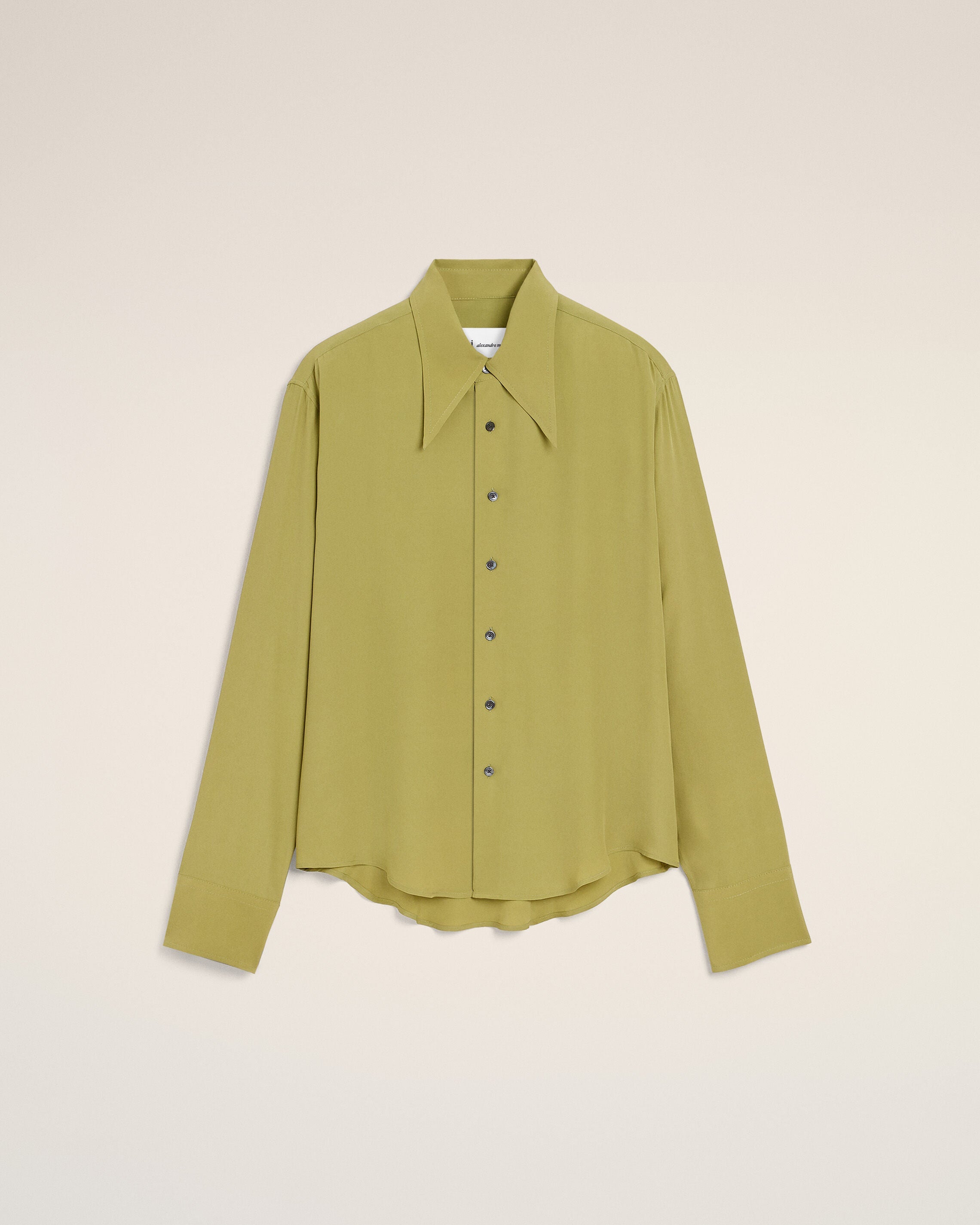 Green Blended Silk Sharp Collar Adjusted Shirt