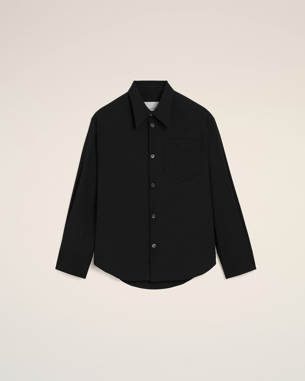 Black Blended Silk Sharp Collar Adjusted Shirt