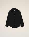 Black Blended Silk Sharp Collar Adjusted Shirt
