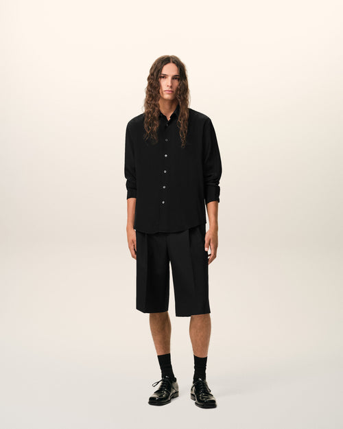 Black Blended Silk Sharp Collar Adjusted Shirt