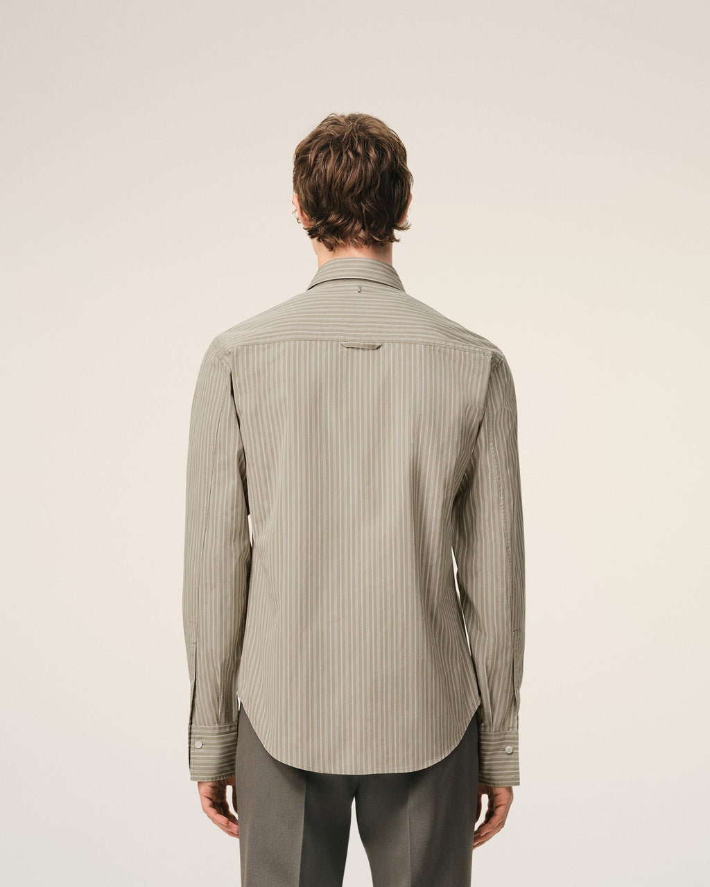 Beige Cotton Long Sleeve Ruffled Adjusted Shirt