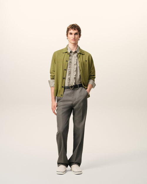 Beige Cotton Long Sleeve Ruffled Adjusted Shirt