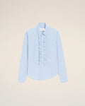 Blue Cotton Long Sleeve Ruffled Adjusted Shirt