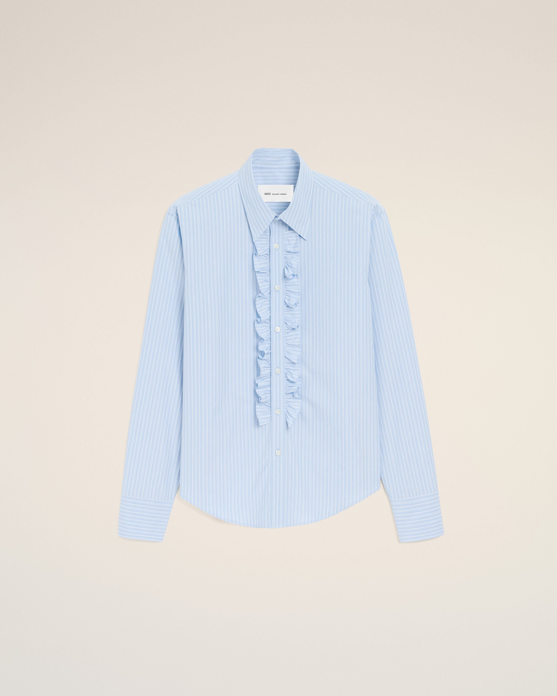 Blue Cotton Long Sleeve Ruffled Adjusted Shirt
