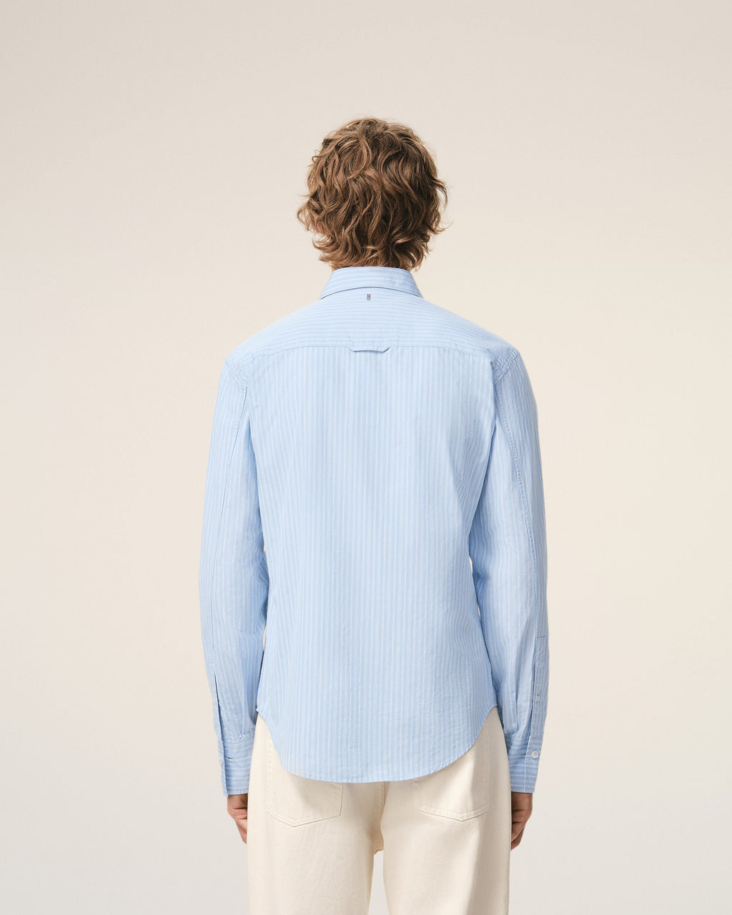 Blue Cotton Long Sleeve Ruffled Adjusted Shirt