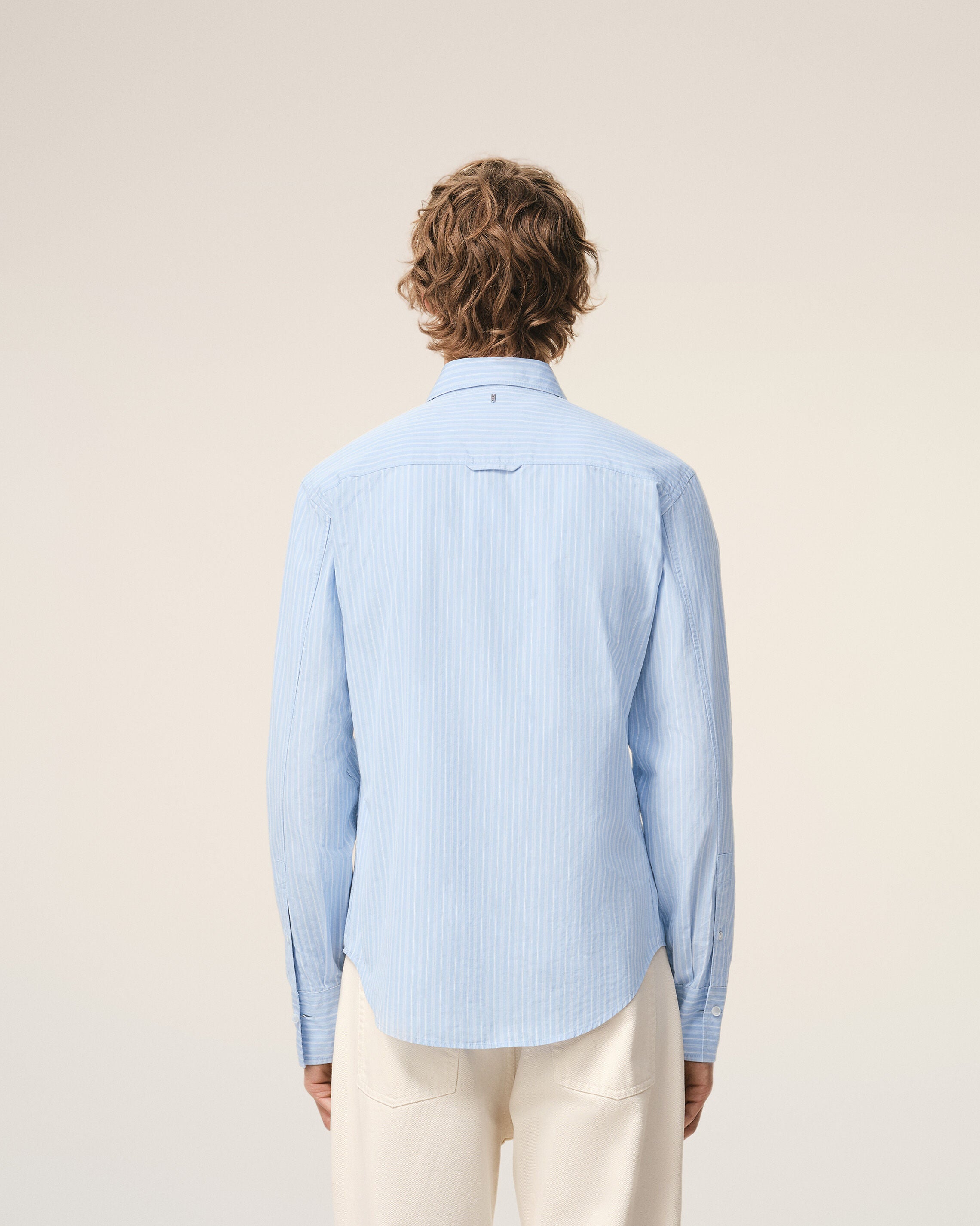 Blue Cotton Long Sleeve Ruffled Adjusted Shirt