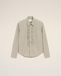 Beige Cotton Long Sleeve Ruffled Adjusted Shirt