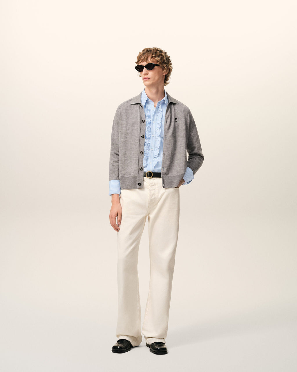 Blue Cotton Long Sleeve Ruffled Adjusted Shirt