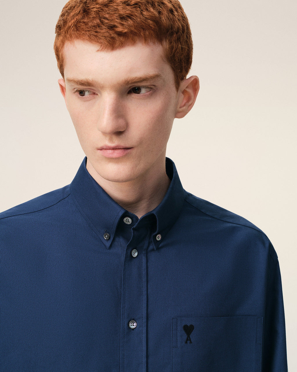 Blue Cotton Boxy Embroidered Ami De Coeur Shirt