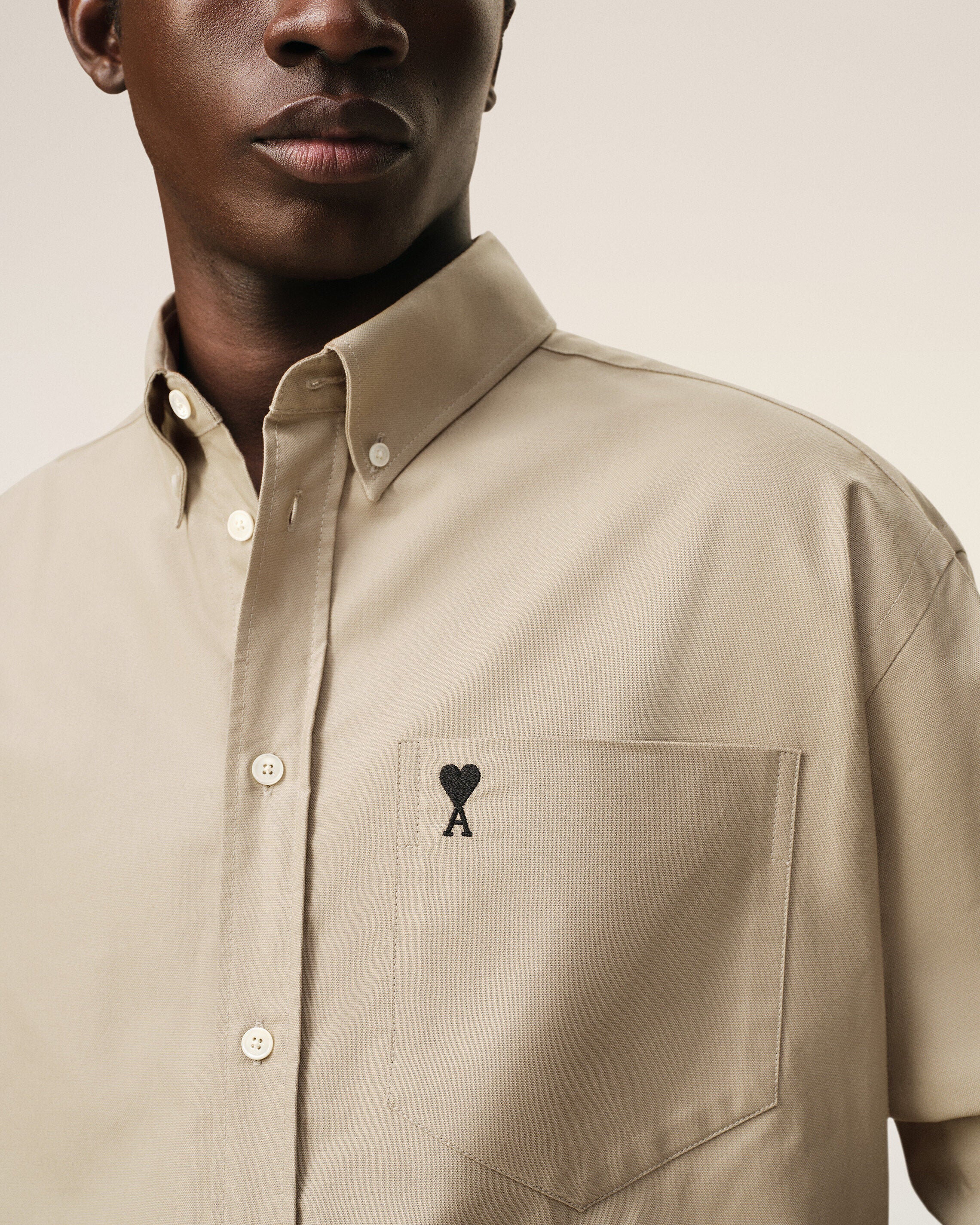 Beige Cotton Boxy Embroidered Ami De Coeur Shirt