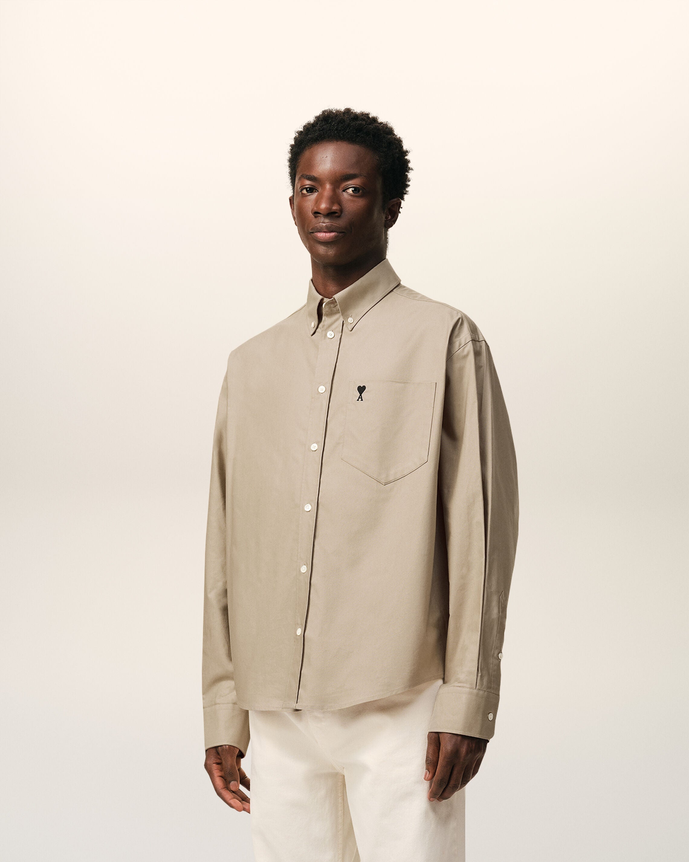 Beige Cotton Boxy Embroidered Ami De Coeur Shirt