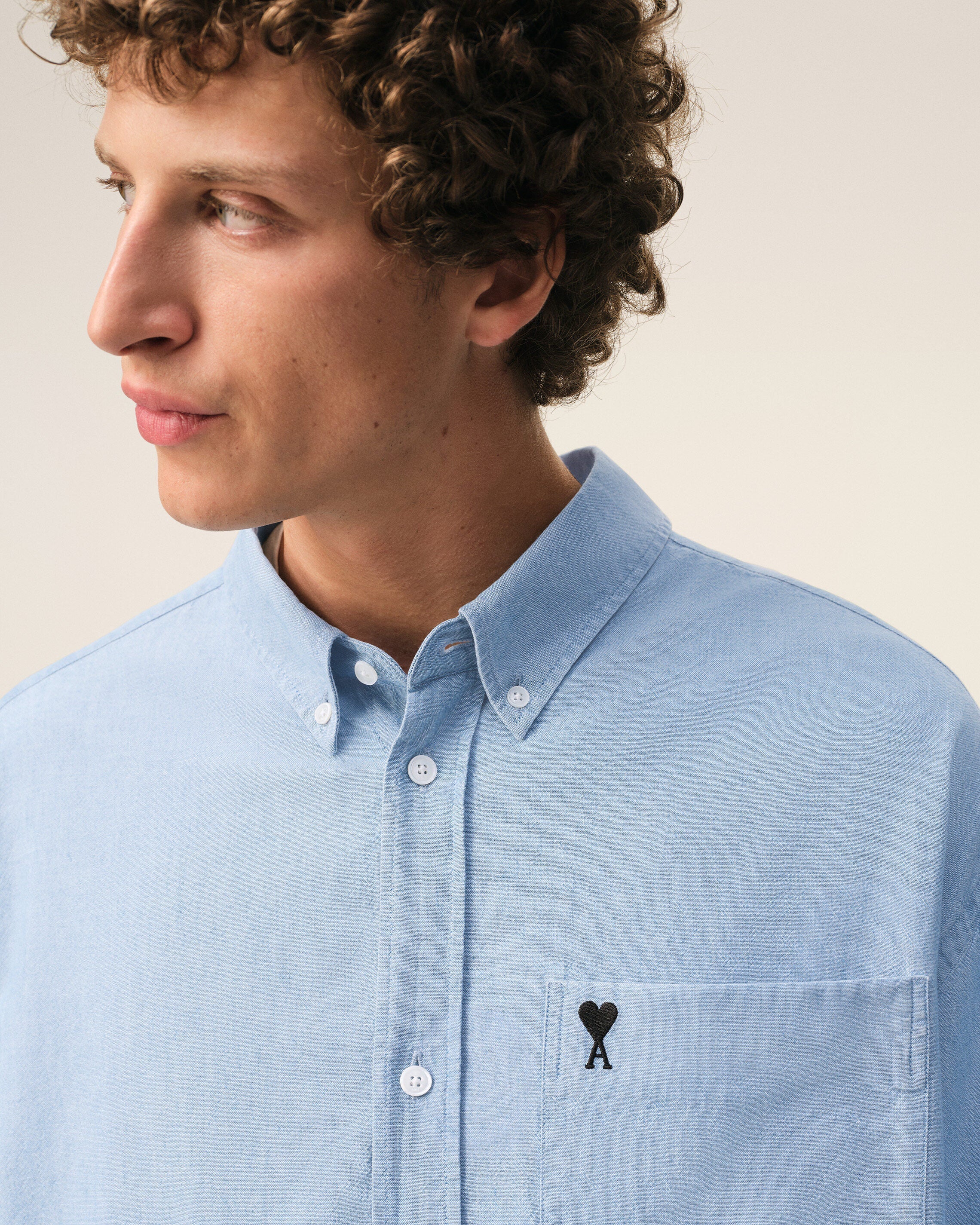 Blue Cotton Boxy Embroidered Ami De Coeur Shirt
