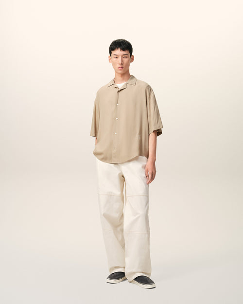 Beige Short Sleeve Embroidered Ami Paris Boxy Shirt