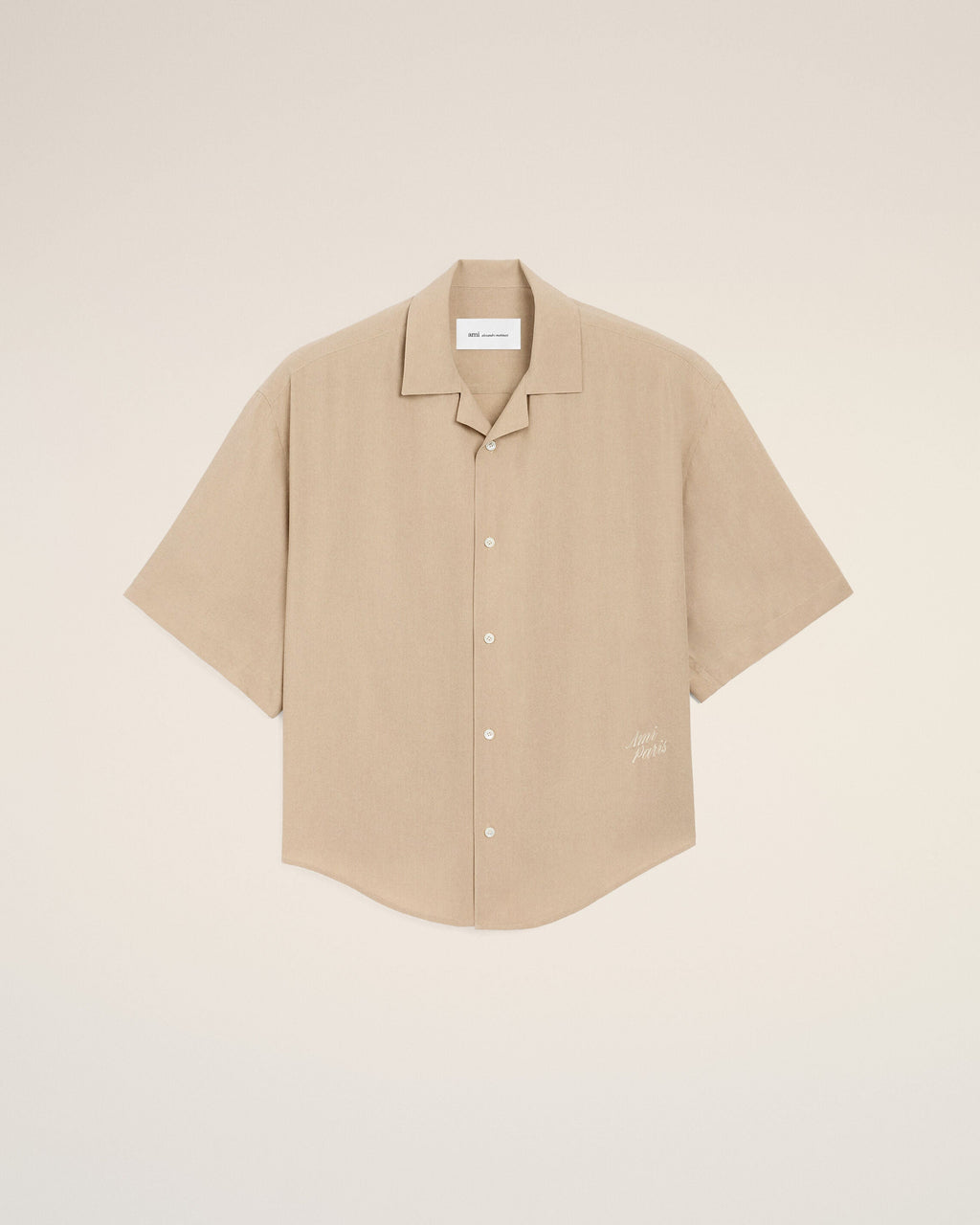 Beige Short Sleeve Embroidered Ami Paris Boxy Shirt
