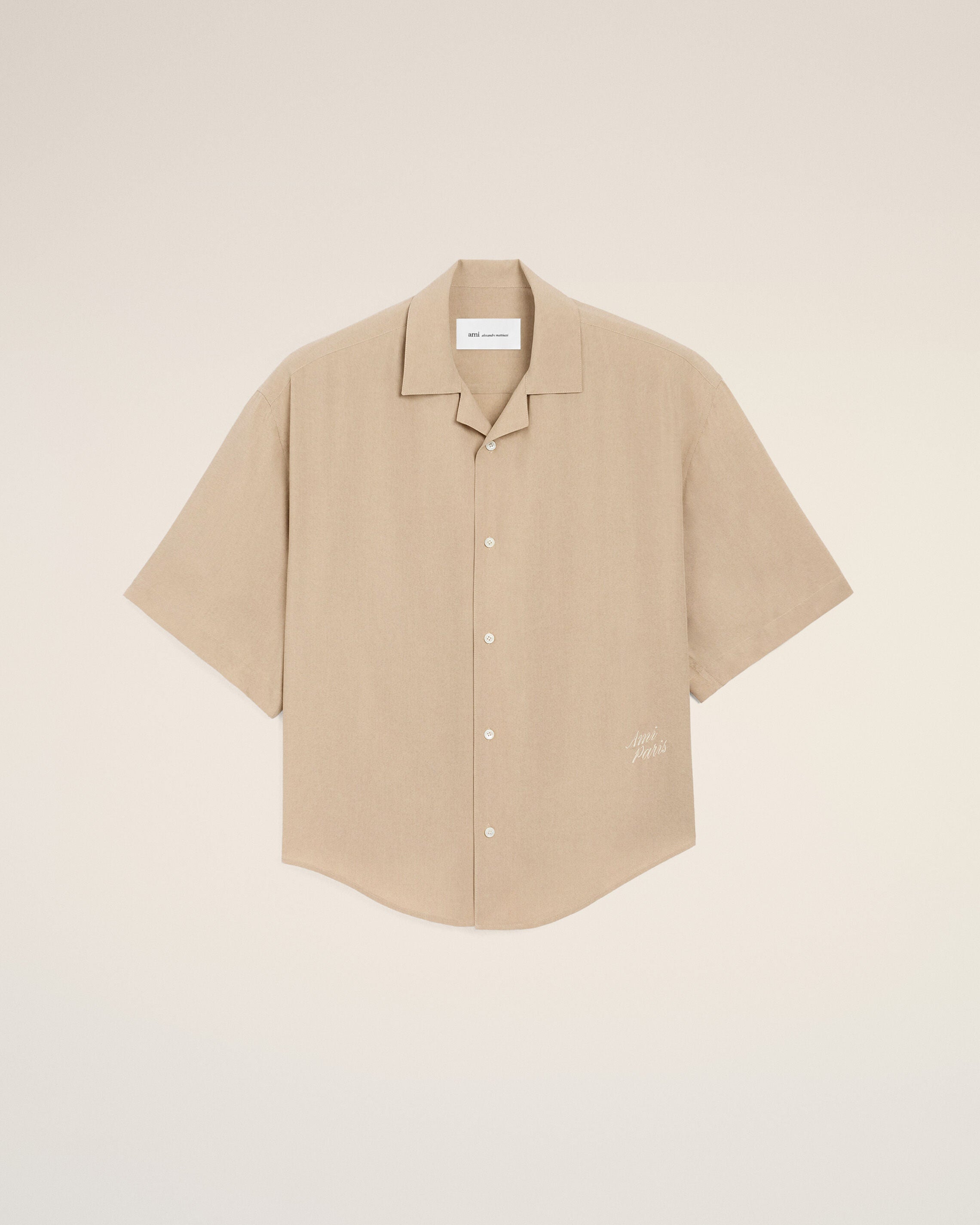 Beige Short Sleeve Embroidered Ami Paris Boxy Shirt
